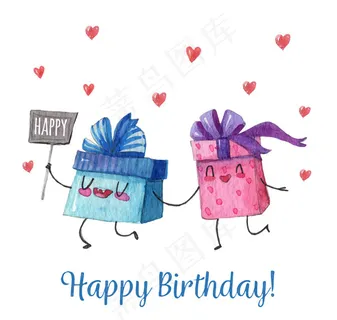 拉手奔跑的礼盒