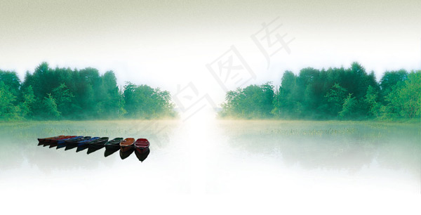 幽静晨曦湖畔psd模版下载