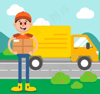 送货车和快递员