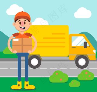 送货车和快递员