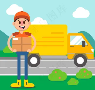 送货车和快递员