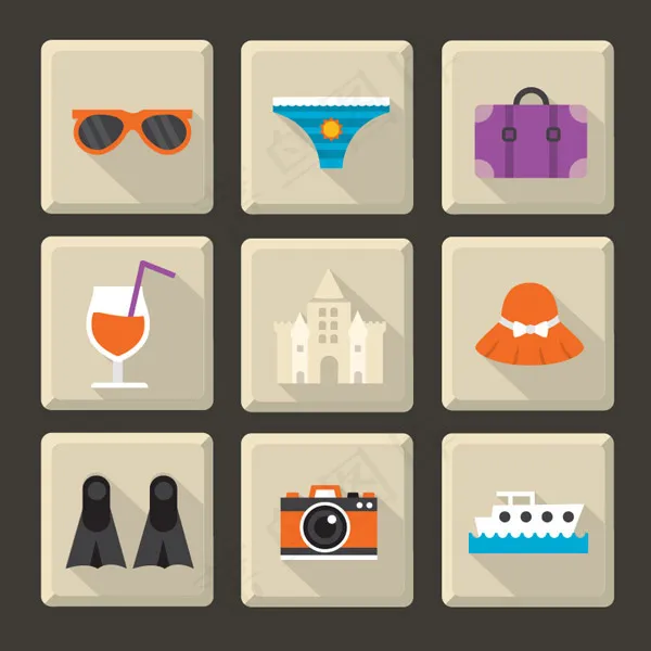 沙滩度假图标,免抠元素ai矢量模版下载