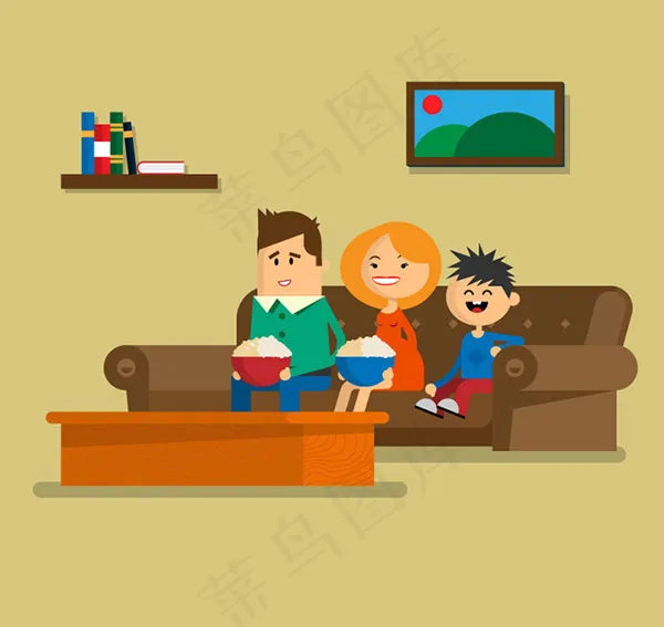 沙发上的三口之家ai矢量模版下载