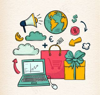 手绘电子商务元素,背景元素