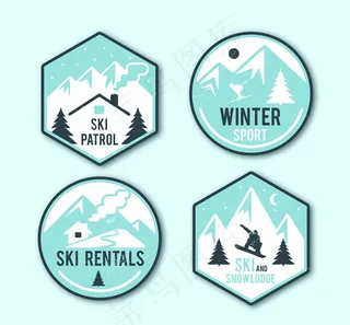 冬季滑雪标签矢量
