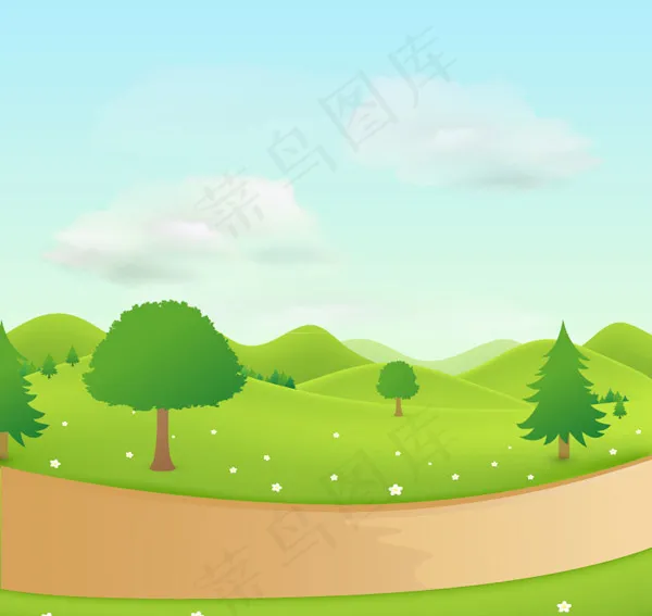 卡通郊野小路风景ai矢量模版下载