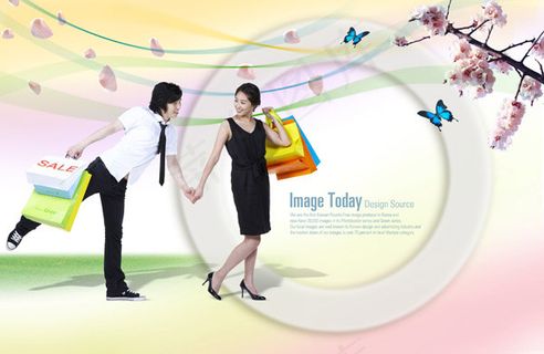 购物男女与花枝