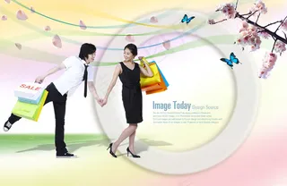 购物男女与花枝