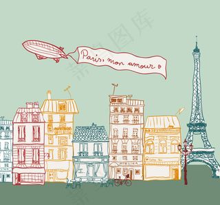 彩绘巴黎街道风景