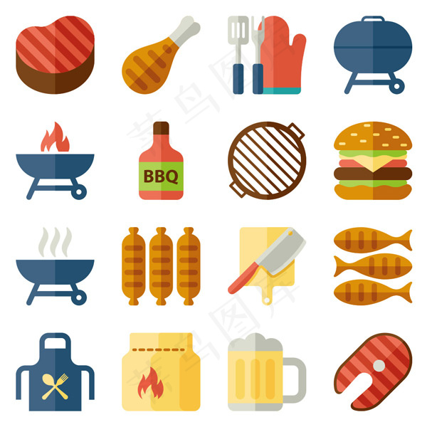 扁平美食餐具图标,免抠元素