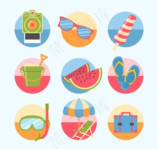 圆形夏日图标,免抠元素