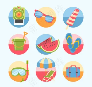 圆形夏日图标,免抠元素