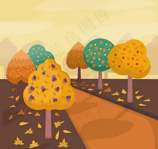 秋季树木道路风景