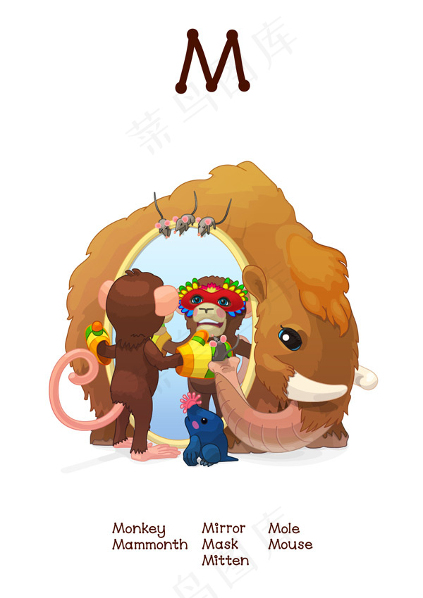 有趣动物字母M,免抠元素