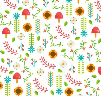 花草蘑菇无缝背景