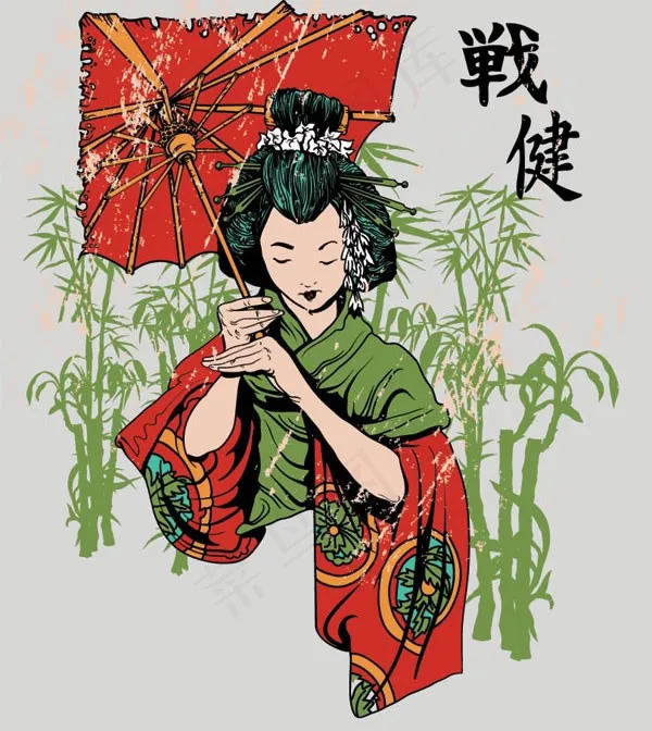 和服日本少女eps,ai矢量模版下载