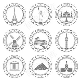 著名建筑图标,免抠元素