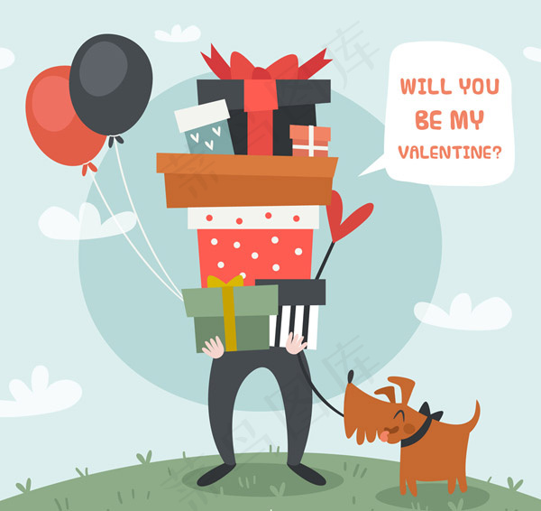情人节抱满礼物的男子