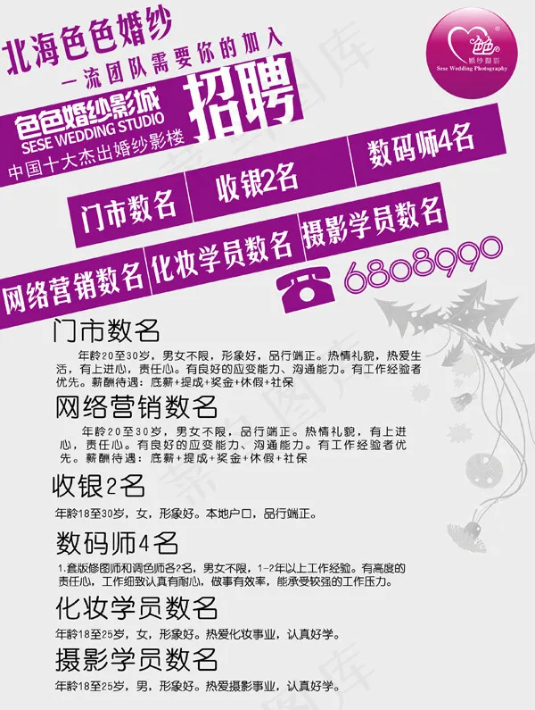 摄影机构招聘海报psd模版下载