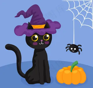 万圣节黑猫和蜘蛛