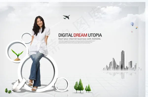 美女与圆圈psd模版下载