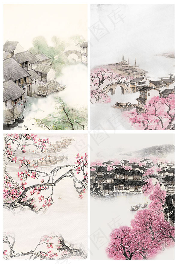 江南城市水墨画(3543X5315(DPI:150))psd模版下载