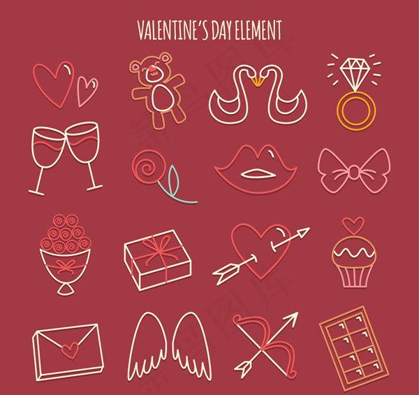 单线条情人节元素