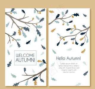 秋季栎树树枝卡片