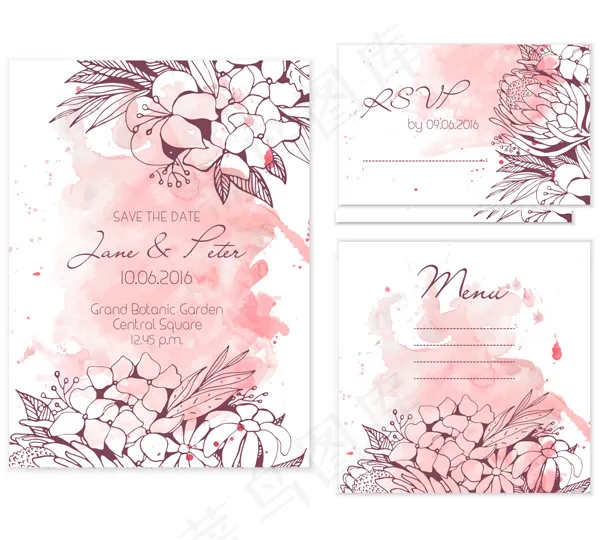 水彩晕染请柬贺卡eps,ai矢量模版下载