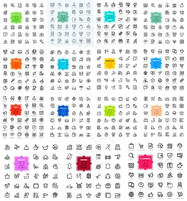 简约线性图标,免抠元素eps,ai矢量模版下载