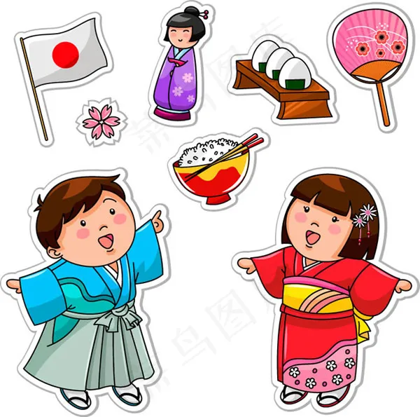 日本娃娃元素eps,ai矢量模版下载