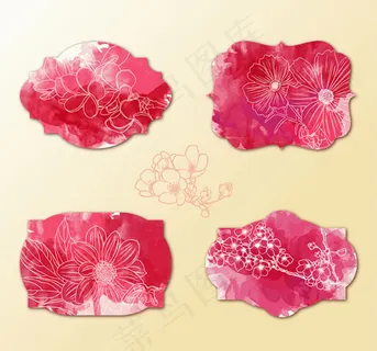 水彩花朵标签,免抠元素 水彩花朵标签,免抠元素