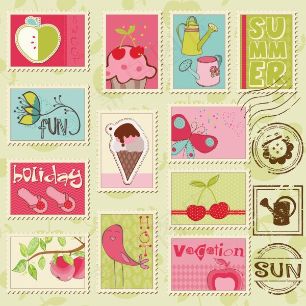 卡通插画邮票02