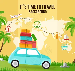 旅行地图和车辆