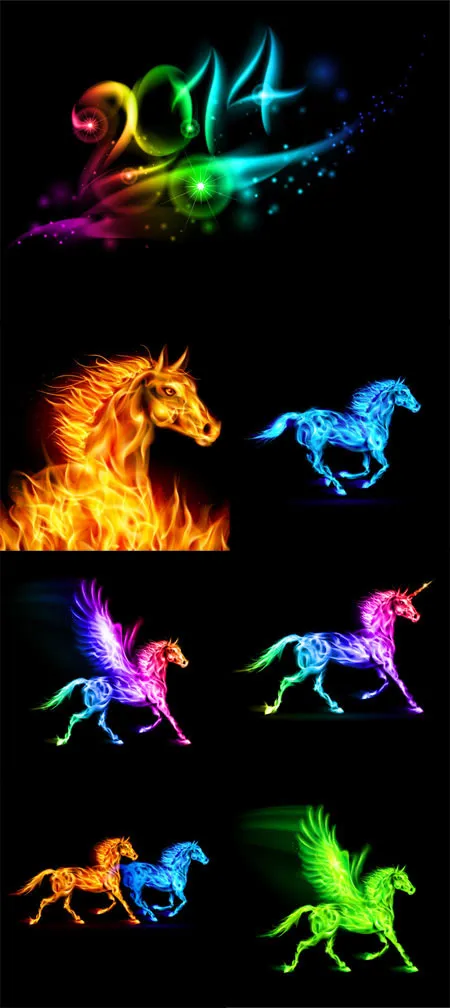 炫彩发光骏马eps,ai矢量模版下载
