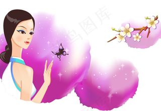 古典卡通美女4,背景元素