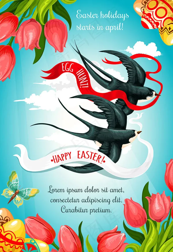燕子复活节海报eps,ai矢量模版下载