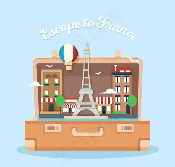 行李箱里的旅游景点ai矢量模版下载