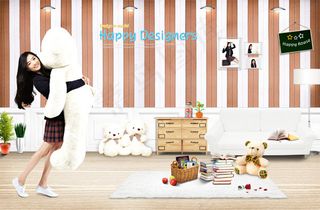 抱着玩具熊的美女