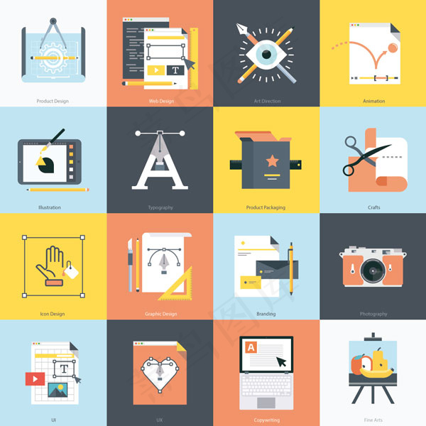 扁平风格绘画图标,免抠元素