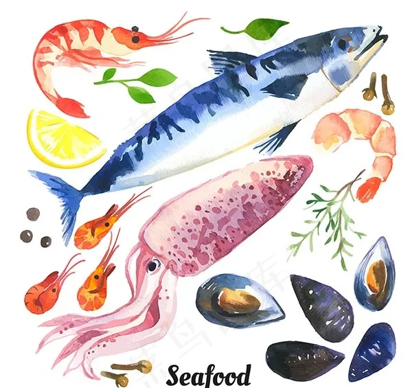 手绘海鲜食材eps,ai矢量模版下载