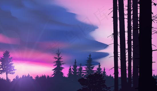 大自然水彩风景