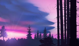 大自然水彩风景