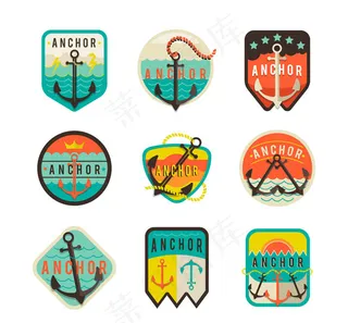 复古船锚标签