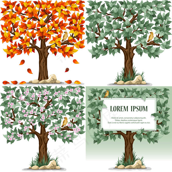 树与鸟矢量