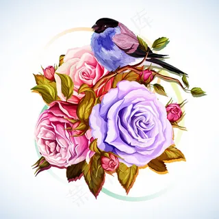 彩色玫瑰水彩手绘