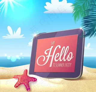 沙滩上的平板电脑