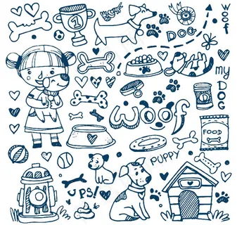 手绘宠物狗与女孩 手绘宠物狗与女孩