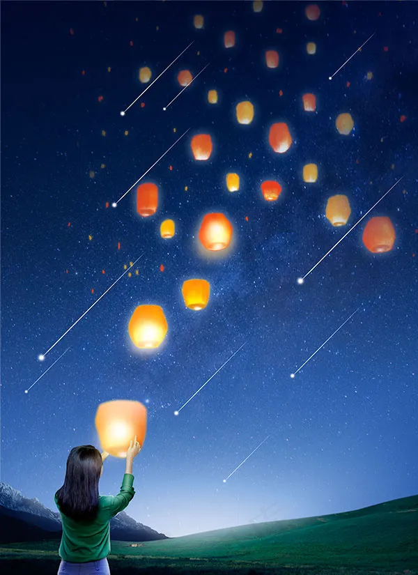 放飞孔明灯背景psd模版下载