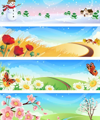 春夏秋冬风景eps,ai矢量模版下载